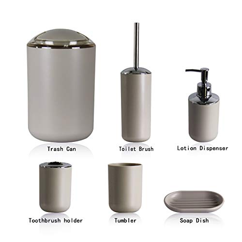 Imavo Bathroom Accessories Set, 6-Piece Plastic Gift Set, Toothbrush Holder, Toothbrush Cup, Soap Dispenser, Soap Dish, Toilet Brush Holder, Trash Can(Apricot) #TOP6
