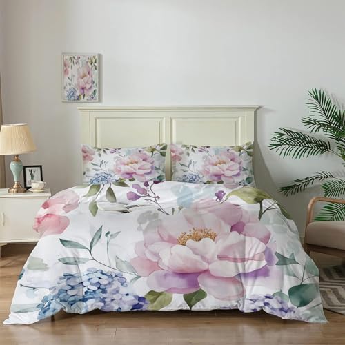 Funda de edredón reversible de peonías para renovar el aspecto de su cama individual 2