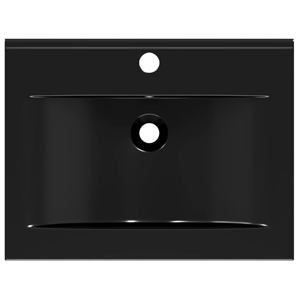 Lavabo di lusso in ceramica, rettangolare, nero, 60 x 46 cm, con foro per rubinetto, da incasso e sospeso, per bagno, WC degli ospiti, ristrutturazione e ristrutturazione