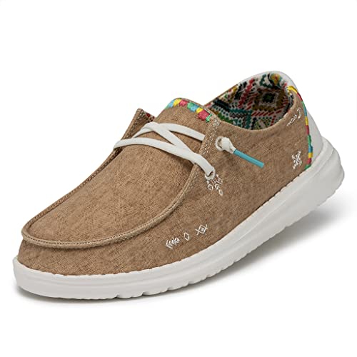 Image of HEYDUDE Women's Wendy Boho Slip On Shoe, Sand Size 8 | Lightweight Casual Loafer with Memory Foam Insole
