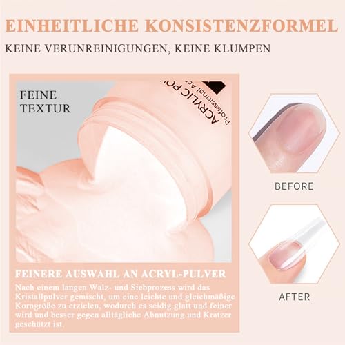 Virellay Dipping Powder Nails, 60g Acryl Pulver Nails Nude Acrylic Powder, Acryl Nägel Langanhaltendes, Acrylpulver für Nägel für Salon DIY & Hause Nagelpuder (Nackt, 60 g)