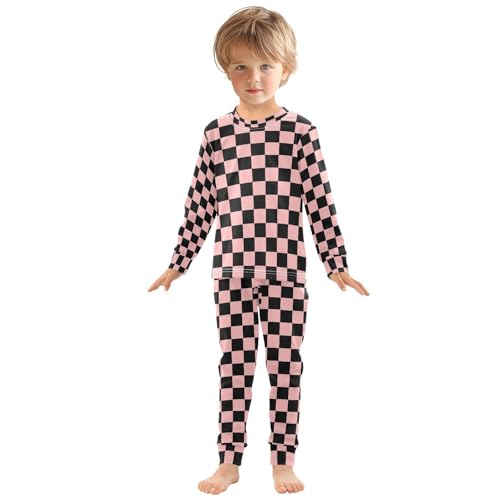 ALAZA Black Color Checkered Plaid Pajamas Long Sleeve Sleepwear 2-Piece Pajama Set3