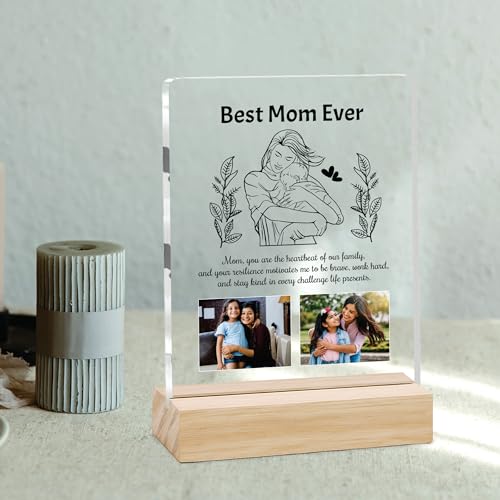 Image of Giftplease Customized Photo Frame With Wooden Stand | Personalised Printed Photo & Text Frame | Gift For Mom | Birthday | Mother's Day | (Transparent, 6x8 Inches, Tabletop) m 06