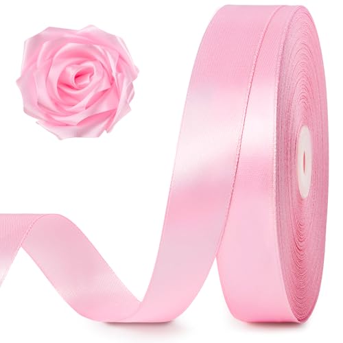 100 Yards 1 Inch Pink Satin Ribbon Solid Craft Fabric Ribbon for Christmas Gift Wrapping Bows Making Flower Bouquet Wedding Party Decoration