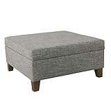 HomePop Square Storage Ottoman with Wood Legs, Slate Gray