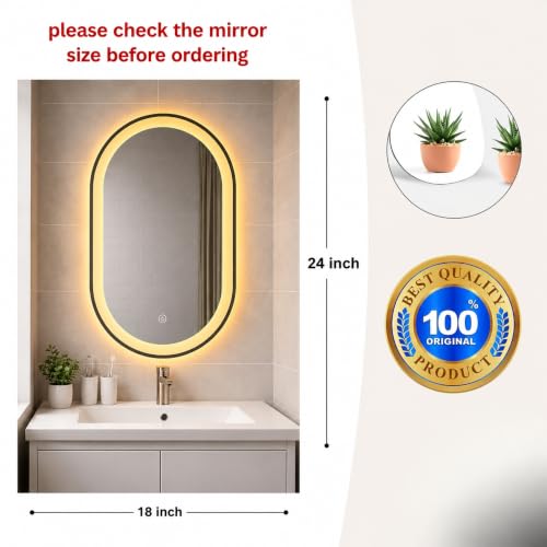 Image of SANIF Bathroom Wall Capsule 18x24 Inch LED Mirror with Light Touch Sensor (Warm, White, and Natural) with Adjustable Brightness