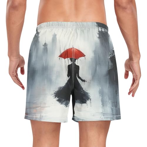 Mens Swim Trunks with Liner, Woman Umbrella Art Cool Quick Dry Beach Swim Shorts, Swimwear Bathing Suits S2