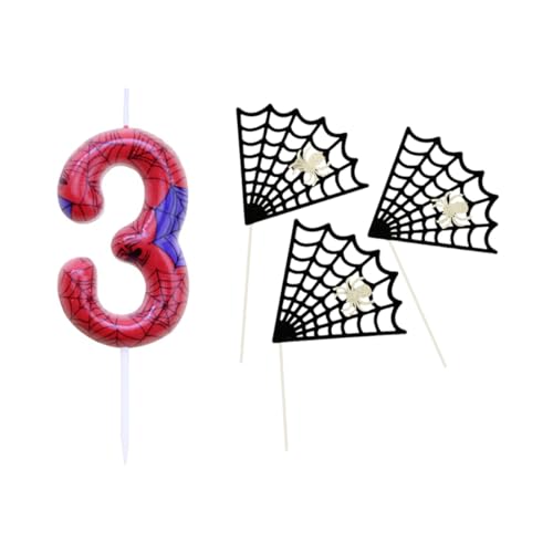 UZEXYA Velas de aniversário número 3 com 3 teia de aranha, decoração de festa SpeiderMann para bolo, suprimentos para festas infantis de super-heróis, para menino menina