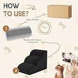 ROMROL Hundetreppe 3 Stufen – rutschfeste Haustiertreppe für kleine Hunde & Katzen – Waschbarer Bezug, Hochdichter Memory-Schaum – Weiche Einstiegshilfe für Sofa & Bett – Gelenkschonend, Schwarz