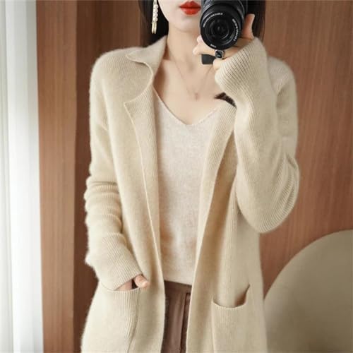 100% Wool Sweater Coat Women's Open Front Long Cardigan Sweater Solid Color Knitted Jumper (Black XL)2