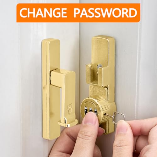 Image of INIRET 2 Packs Gold 90 Degree Barn Door Lock,Mechanical Password Lock,Flip Latch with Combination,3 Digit Password Keyless,Protect Privacy,for Cabinets,Windows,Garden,Bathroom,and Sliding Door
