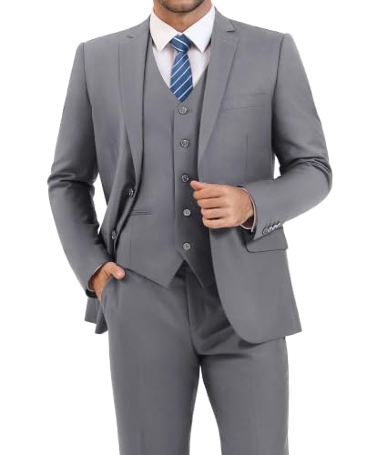 Image of LUPURTY 3 Piece Suits for Men Slim Fit Men's Suit for Business Wedding Party 2 Button Blazer Tuxedo Set Jacket Vest Pants