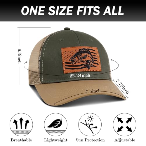 Image of Fishing Hat Fishing Gifts for Men, Bass Fish Flag Hats, Fishing Gear Accessories Stuff, Adjustable Fishing Trucker Hat