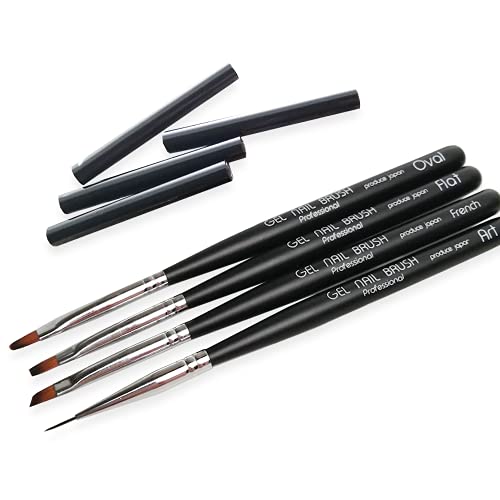 ジェルネイル ブラシ 筆 ブラック/ホワイト(4本セット：ブラック)
