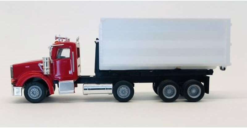 367 Roll-Off Dump Truck Red with White Box 1/87 (HO) Plastic Model Car by Promotex 006605W