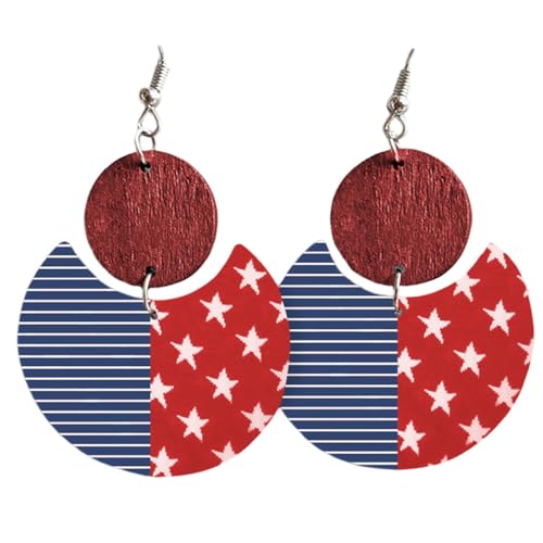 Boucle d'oreille drapeau américain en bois pendentif étoile
