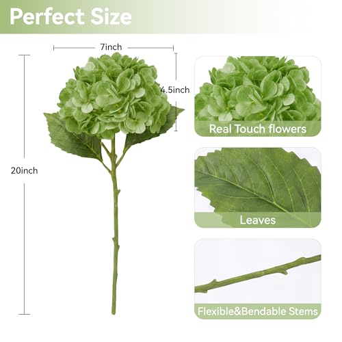 Pinkpum 6 Pcs 20in Hydrangea Artificial Flowers, Lifelike & Real Touch Hydrangea Flowers for Home Decor Party Arrangements Wedding Bouquets Centerpieces Green Set — view 2