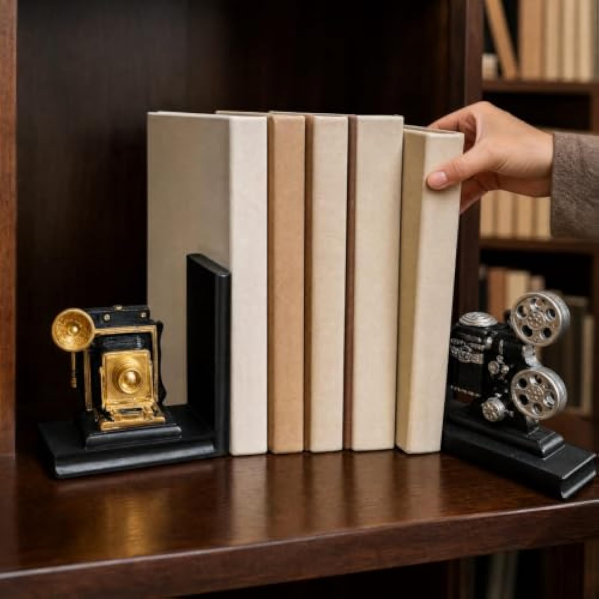 Compact Vintage Camera Projection Lamp Bookends