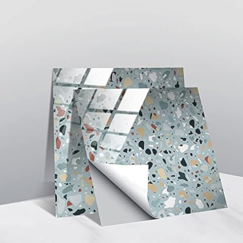 mefound 20pcs Tile Stickers, Kitchen Bathroom Terrazzo Wall Tile Stickers Peel and Stick on Tile Transfers Covers Decals Self Adhesive Vinyl Waterproof (15cm x 15cm, 6x6 inches) Cover