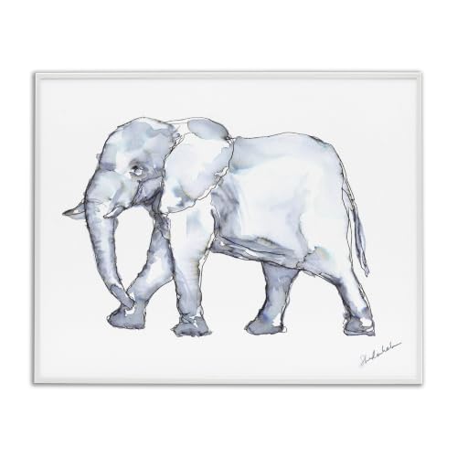 'Elephant Walking Casual Watercolor Sketch'| Framed Giclee Art