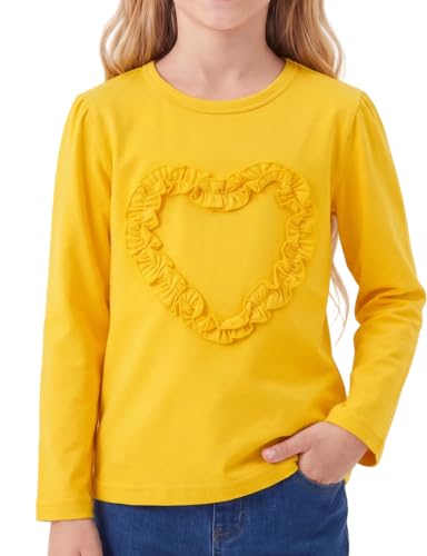 Image of Noomelfish Girls Ruffle Heart T-Shirts Cute Long Sleeve Tee Tops (4-12 Years)
