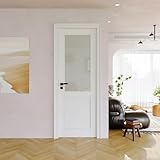 28' x 80' Half Door Slab, Frosted Glass French Door Interior, Soild Core& Pre-Finished Single Panel for Pantry Bedroom Closet as Pocket, Bifold, Barn Doors, No Assembly Required-Shaker w/o Hardware