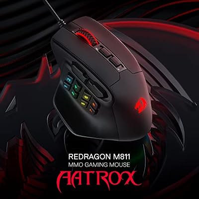 Redragon M811 Aatrox MMO Gaming Mouse, 15 Programmable Buttons Wired RGB Mouse w/Ergonomic Natural Grip Build, 10 Side Macro Keys, Software Supports DIY Keybinds & Backlit
