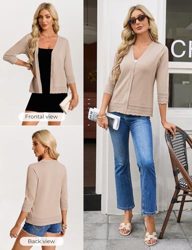 GRACE KARIN Womens Lightweight 3/4 Sleeve Cardigan Women's 2026 Summer Spring Sweaters Plus Button Up Shrugs(Khaki,xx-Large) — view 4