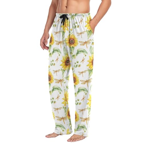 ALAZA Sunflowers Dragonfly Flowers Men’s Pajama Pants Soft Long Sleep Pants Lounge Pajama Bottoms with Pockets4