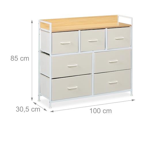 Cómoda 7 cajones Relaxdays de madera mueble beige y blanco para dormitorio 4