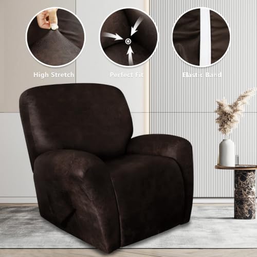 Image of ANARACHON Leather Like Recliner Chair Covers Heavy Duty, 4 Pieces Recliner Cover for Recliner Chair, Leather Cover for Recliner slipcovers Washable for Pets (02Coffee)
