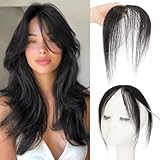 S-noilite Natural Black Bangs Hair Clip,Middle Part Clip in Bangs Human Hair Natural Curtain Fringe with Temples Hairpieces for Women Clip on Bangs Daily Wear