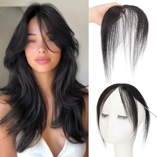 S-noilite Natural Black Bangs Hair Clip,Middle Part Clip in Bangs