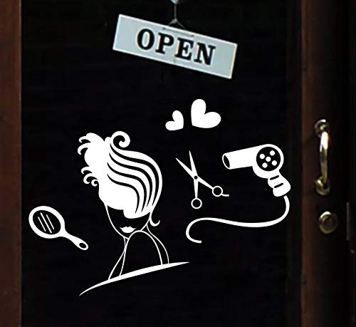 Woodland Arts White DIY Woman Hair Beauty Salon Makeup Artist Styling Wall Decals Stickers Removable Vinyl Arts for Mirror Glass Window Wall Decor