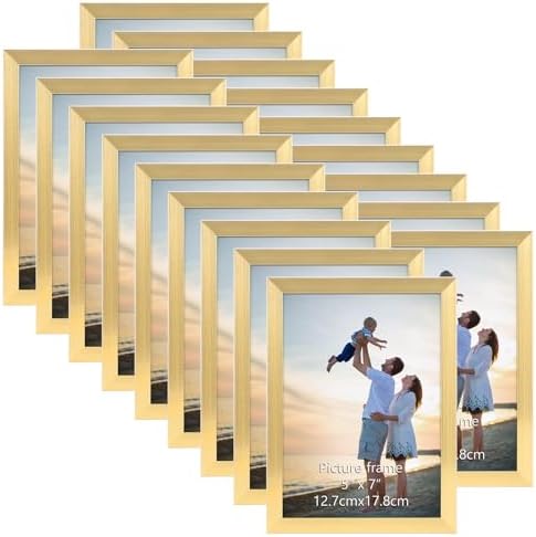 Hoikwo Multi-Bilderrahmen-Set für Familienfotos, Kunstwerke, geringes Gewicht, 12,7 x 17,8 cm, für Wandbehang und Tisch, stilvolle Bilderrahmen, goldfarben, 18 Packungen