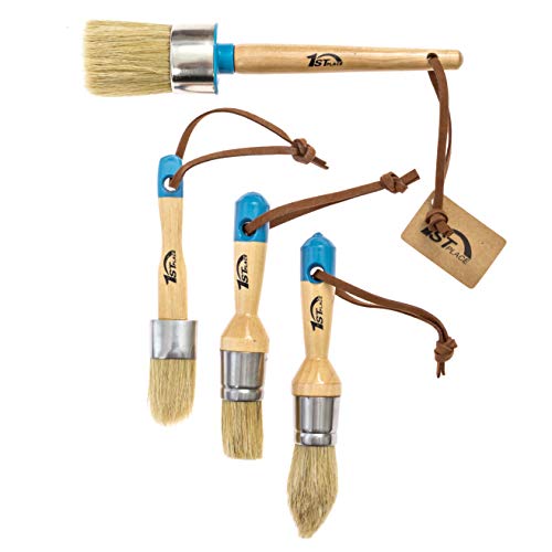1st Place Products Professional Chalk & Wax Pure Bristle Brush Set - Round Brush & 3 Piece Brush Set - Hand Made - (4 Brushes)