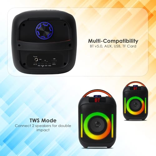 Image of Krisons Krx-Boom 35W Multi-Media Bluetooth Party Speaker with Wireless Mic for Karaoke,2400 MAH Battery, Digital Display,RGB Lights, USB, SD Card, FM Radio,Auto TWS Function