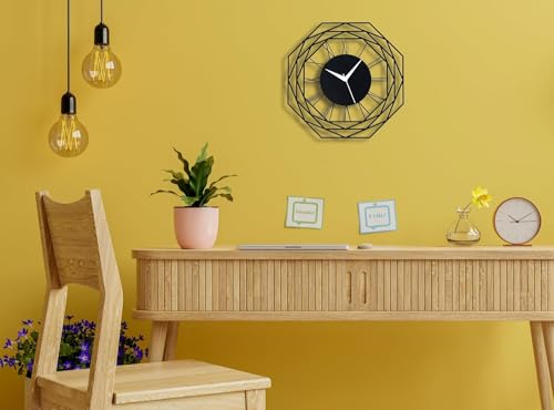 Image of Wall Clock Stylish Metal Analog Wall Clock for Living Room, Bedroom, Office, Kitchen, Home and Hall | Antique Fancy Big Size Modern Wall Watch (Black(DA-82), 50 CM)