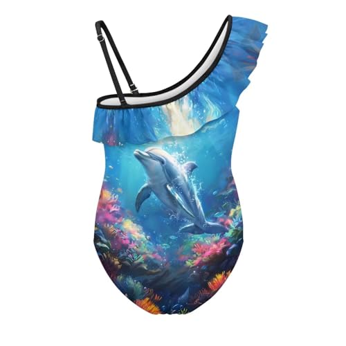Image of Girls One Piece Swimsuit Ruffled Halter Bathing Suit with Adjustable Strap Beach Sport Swimwear for 3-14 Years