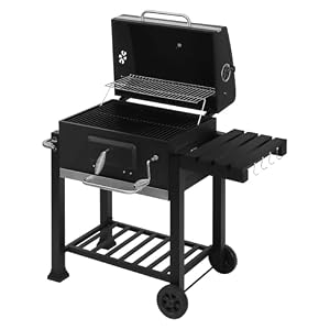 WOLTU Holzkohlegrill mit Deckel, große Grillfläche, variable Kohlewanne, Smoker Grill BBQ mit Grillrost, Thermometer, Grillwagen für Camping, 117 x 107 x 71 cm, Schwarz