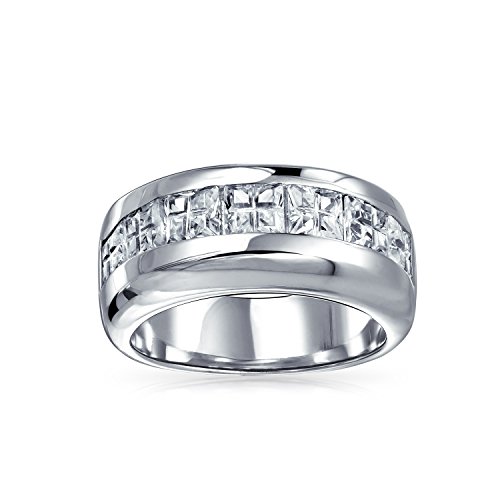 Bling Jewelry Unisex Clear Channel Set Cubic Zirconia Aaa Cz Princess Invisible Cut Wedding Band For Men Women .925 Sterling Silver 9Mm Band Ring #TOP1