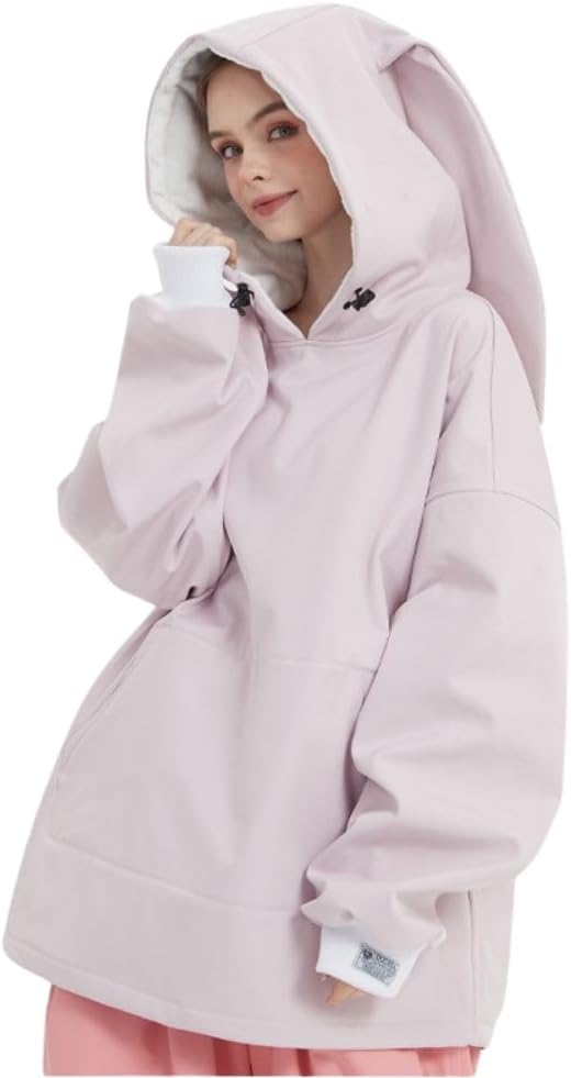 Doorek Iconic Rabbit Fleece Hoodie Oversized Ski Snowboard Snow Sweaters Snow Clothes with Pocket