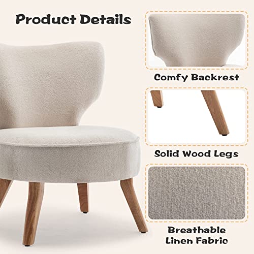 HOMYKA Teddy Armless Accent Chair for Living Room, Cushion Armless Slipper Chair Wingback Side Chair, Sherpa Accent Chair Comfy Curved Backrest Entryway Small Corner Chair for Space Saving, Beige - Thumbnail 5