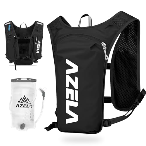HOTUT Zaino da Corsa,Gilet Idrici Unisex con Borraccia Morbida, Zainetto Gilet Corsa Riflettente,Cinghie Pettorali Regolabili ,Zaino Idratazione per Corsa Ciclismo Maratona Trekking Trail,Nero
