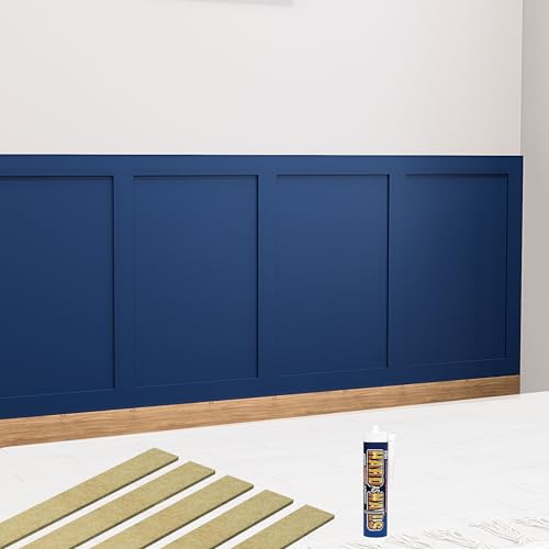 Sterzeal Shaker Style Wall Panelling Kit Free Adhesive, Moisture-Resistant HDF Panelling Strips DIY 3D Wall Panels for Feature Walls, Bedrooms, Living Rooms Wooden MDF Panels (Kit 4)
