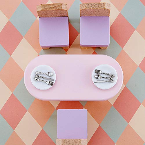 4 Pieces 1:12 Scale Miniature Plates And 12 Pieces Knives Forks Spoons Metal Tableware Dollhouse Miniatures Porcelain Plate Set Dollhouse Kitchen Accessories Dollhouse Decoration Accessories #TOP3
