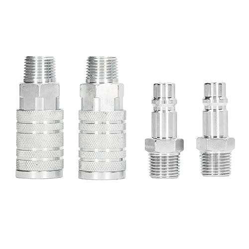 4Pcs Air Hose Fitting Quick Connector, 1/2in NPT Male Female Pneumatic Coupler, High Flow 300PSI Air Tool Fitting with Six Locking Balls for Compressor Hose
