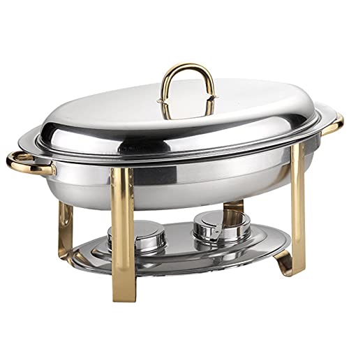 Ovaler Chafing Dish, 6 Quart großes Edelstahl-Chafers und Buffetwärmer-Set, Tablett mit Lebensmittelpfanne, Wasserpfanne, Rahmen, Deckel und Brennstoffhalter für Buffetkocher, Gold – Bild 5