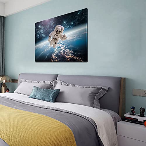 Outer Space Wall Art Posters - Framed Astronaut On Earth Paintings For Modern Decoration 12X16In Universe Themed Real Spaceman Pictures Prints Artwork Decor For Living Room Dormitory Teens Bedroom Bar #TOP4