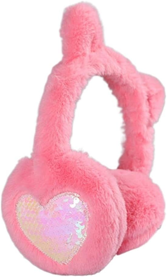 Rose Red Warm Cute Winter Cat Earmuffs Shiny Bright Sequined Headband Soft Fluffy